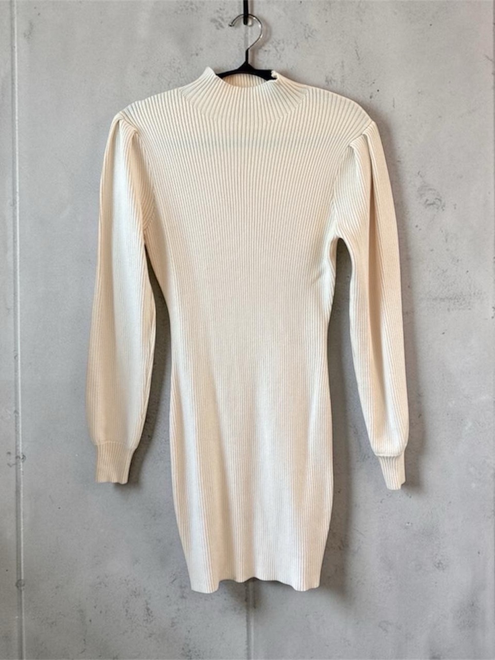 Ribbed Knit Mock Neck Long Sleeve Dress - Cream